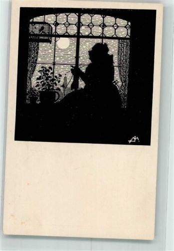 sign. Madlener, Josef Abendlied Alte Frau beim stricken 3. Reihe Frankonia-Verlag Scherenschnitt 1925 Künstlerkarte
