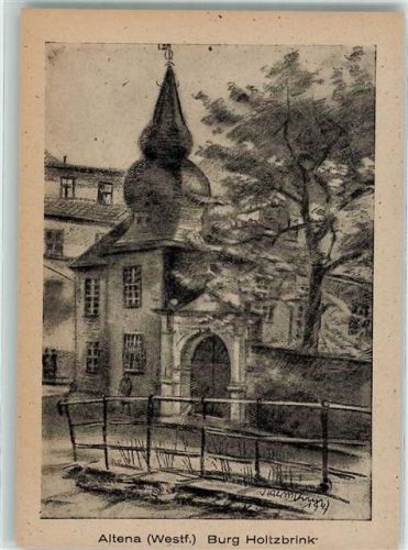 Altena 1948 sign. Hülsmann, Josef Zeichnung der Burg Holtzbrink Künstlerkarte Tagung des Briefmarkenhändler Verbandes