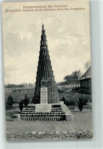 Avricourt 1915 Kriegerdenkmal f. d. Gefallenen d. 9. Res. Armeekorps Feldpostexp. 17. Res. Division