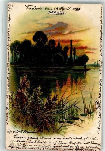 1899 Sonnenkarte Landschaft am See