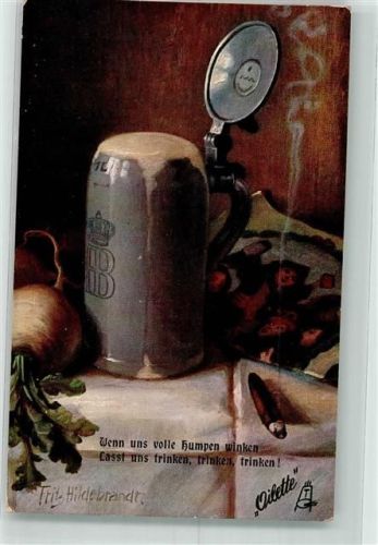 1911 sign. Hildebrandt, Fritz Bierstilleben HB-Bierkrug mit Radi Raphael Tuck & Sons Oilette No. 431
