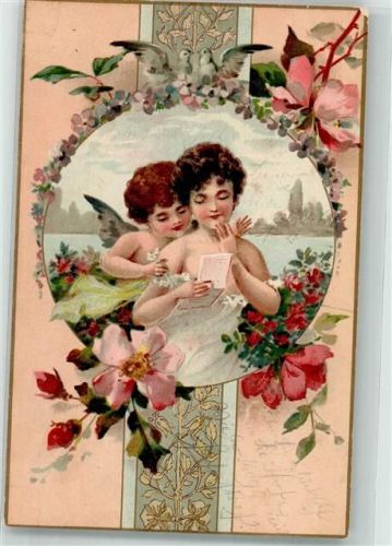 1900 Amor Tauben Passepartout Rosen