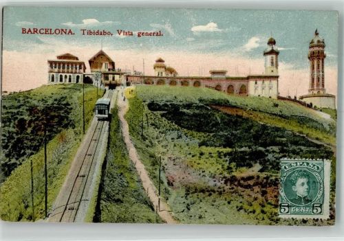 Barcelona Bergbahn Tibidabo Briefmarke Bildseite