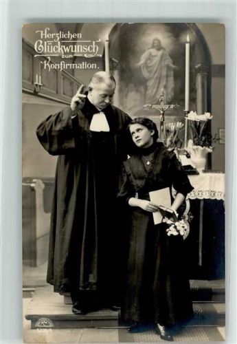 1913 Verlag R & KL Serie 5226/5 Konfirmantin und Pastor Studiokulisse