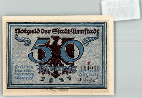 99310 O5210 Arnstadt 1921 Notgeldschein 50 Pfennig r 164055