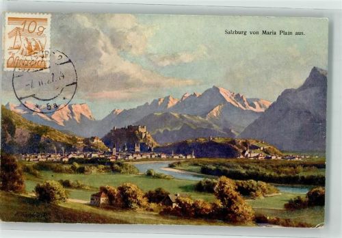 Salzburg Von Maria Plain aus gesehen Frankatur Vorderseite sign. Kulstrunk
