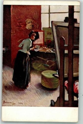 sign. Habermann Prof. Hugo Frhr. v. Im Atelier Staffelei Serie XIX 6
