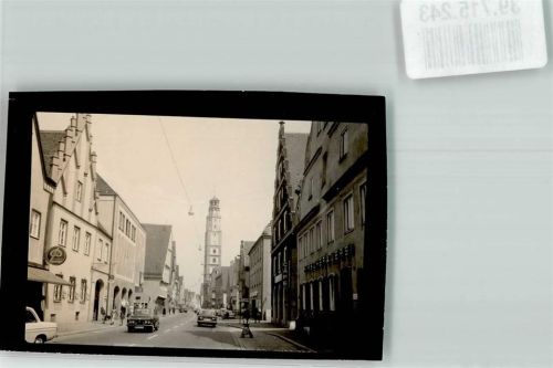 Lauingen Kirche Turm Straße Auto Cafe Brauerei Ort handschriftlich Foto Original aus Archiv eines Ansichtskartenverlags