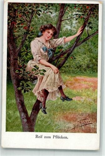 Verlag H.K. & Co.M. Palette Karte Nr. 59 Reif zum Pflücken Frau sitzt im Kirschbaum