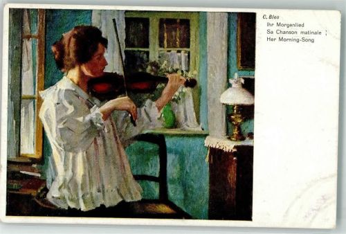 Frau beim Spielen sign. C. Blos