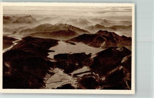 Kochel 1934 Reichswinterhilfe-Lotterie Bild 163 Fliegeraufnahme von Walchensee mit Zugspitze Das schöne Deutschland