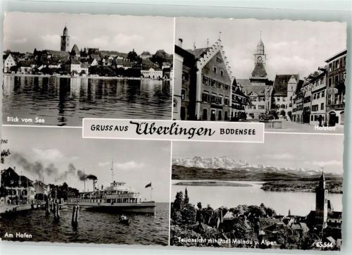Überlingen 1954 Hafen Dampschiff Insel Mainau Hofstatt Denkmal