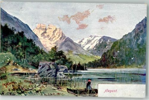 sign. Wertheim Der Monat August mit einem See im Hochgebirge B.K.W.I. 724-2