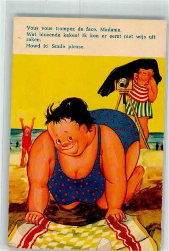 Humor Bademode Dicke Frau Künstlerkarte Comik