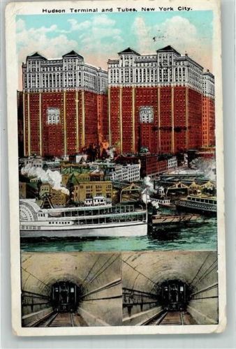 New York City 1912 Hudson Terminal Tunnel Dampfschiff Hafen