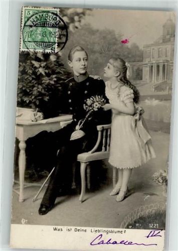 1903 Uniform Kind Blumen Brief schreiben Briefmarke Bildseite