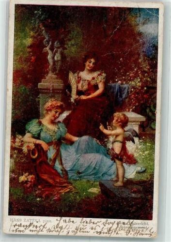 Amor Frauen Fächer Dein Unterricht Künstlerkarte G.W.K. Nr.911 Zatzka, H. 1922 Gebrauchsspuren