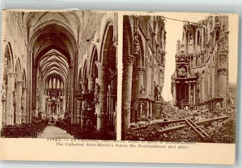 Ypres Kirche Saint-Martin vor und nach Bombardierung