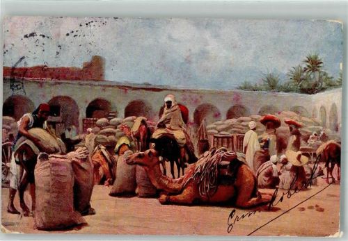Tunis Marktszene Kamele Ort lt. Stempel