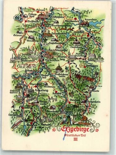 Annaberg-Buchholz 1966 Erzgeburge westlicher Teil Landkarte Ort lt. Stempel