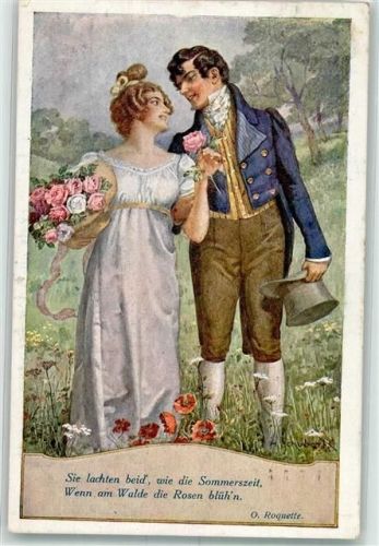 1918 Biedermeier Liebespaar Rosenkorb Poesie / Liebe
