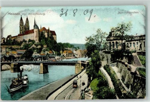 Meißen 1909 Albrechtsburg Straßenbahn