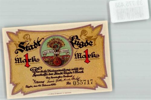 Lügde 1921 1 Mark Nr. 055717 Feuerszene Ostern 1920