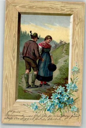 1900 Schmuckrahmen Trachten Liebespaar Vergissmeinnicht Grüass Gott Serie 41