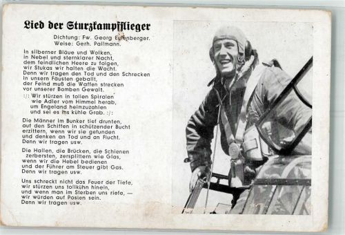Text vom Lied der Sturzkampfflieger von Eulenberger und Pallmann Verlag Robert Franke Lieder AK