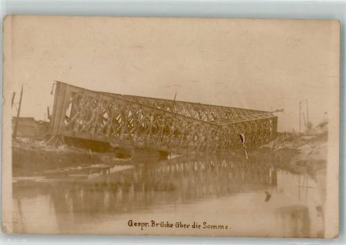 1916 Gesprengte Brücke über die Somme Feldpost WK I 1. Garde-Inf.-Div.