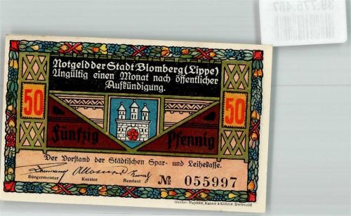 Blomberg 1921 50 Pfennig Spar- u. Leihekasse No. 055997