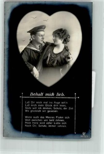1917 Deutscher Matrose in Uniform hält in einem Herzen seine Liebste im Arm WK I GL & Co. 7712/2