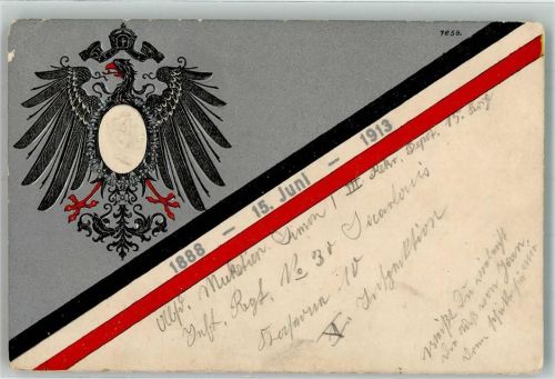 1913 Prägedruck Wilhelm II Adler III. Rekr. Depot 15. Komp.Inf. Regt. No. 30