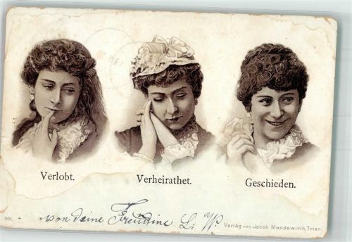 1899 Humor Frau Verlobt Verheiratet Geschieden Verlag Jacob Mandewirth 901