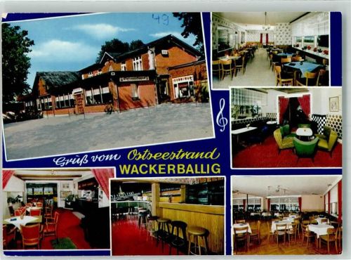 24395 W2342 Wackerballig , Angeln Werbe AK Gasthaus Ostseestrand Campingplatz Asmussen