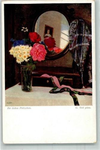 1917 sign. Veit Ihr liebes Plätzchen Der Ankleidespiegel einer Frau Verlag Wiener Kunst B.K.W.I. Nr. 1482