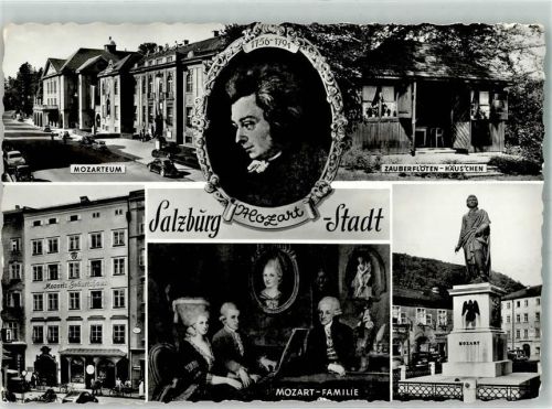 Salzburg Geburtshaus , Zauberflöten Haus , Denkmal Mozart, W. A. 1961 Foto AK