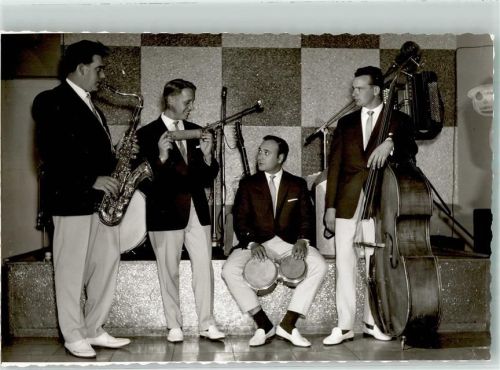 Rheinkamp Musikgruppe Saxophon Cello Ort handschriftlich Foto Original aus Archiv eines Ansichtskartenverlags