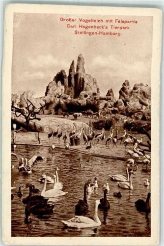 Stellingen 1914 Großer Vogelteich mit Felspartie Maschinenstempel