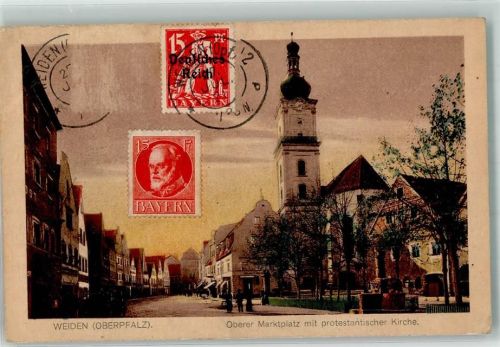 Weiden 1921 Oberer Marktplatz Ev. Kirche Frankatur vorne