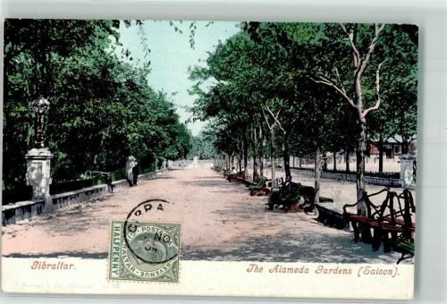 Gibraltar 1904 The Alameda Gardens Briefmarke Bildseite Photochromiekarte 3387