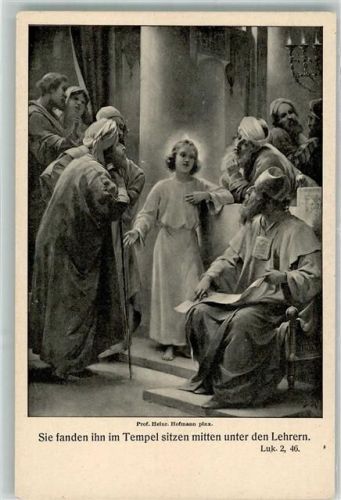 Jesus Lehrer Psalm Lukas 2,46 sign. Hofmann Heinrich Verlag Stroefer Serie 653 Nr.3 Künstlerkarte Bibelszene Gebrauchsspuren