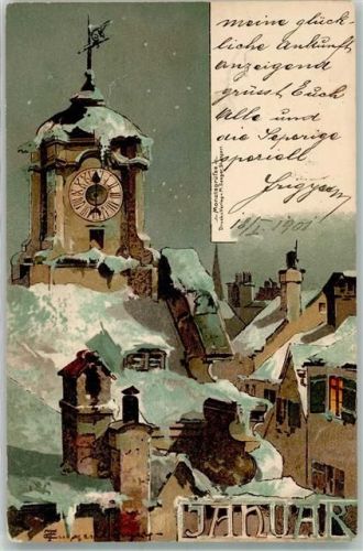 1901 Monats AK Januar Serie Uhr auf AK