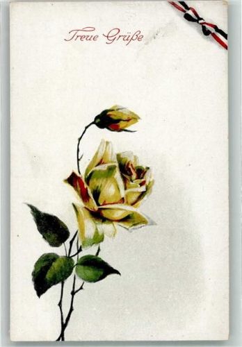 Gelbe Rose mit Schwarz-Weiß-Roter Schleife Treue Grüße WSSB No. 1548