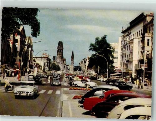 Charlottenburg Kurfürstendamm mit Kaiser-Wilhelm-Gedächtniskirche Oldtimer VW Käfer Verlag Herbert Maschke