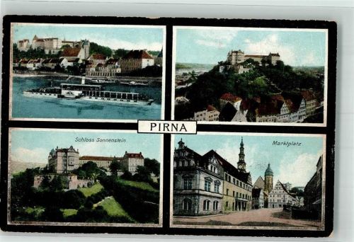 Pirna 1907 Schloss Sonnenstein Marktplatz Dampfschiff
