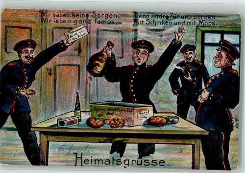 1915 Deutsche Soldaten beim Empfang der Pakete aus der Heimat Pfeife Uniform Verlag Noever & Co. 793 Feldpost Erlangen