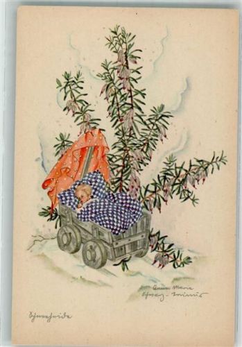 Schwarz-Torinus Nr. 1001 Baby im Bollerwagen Pflanzen Blumen