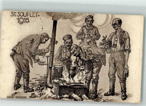 1916 sign. Kurzweg Landser voller Vorfreude auf das Mahl aus der Feldküche Feldpost 6. Inf.-Div.