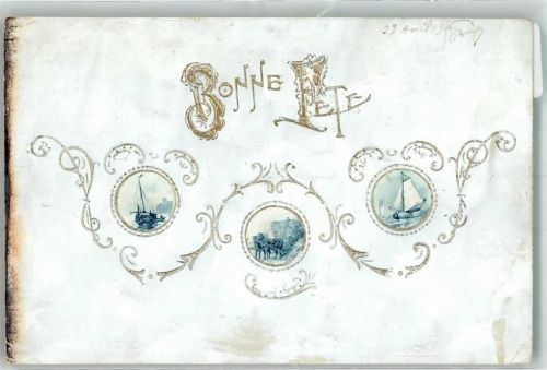 1906 Prägedruck Bonne Fete Segelboot Heuwagen Jugendstil